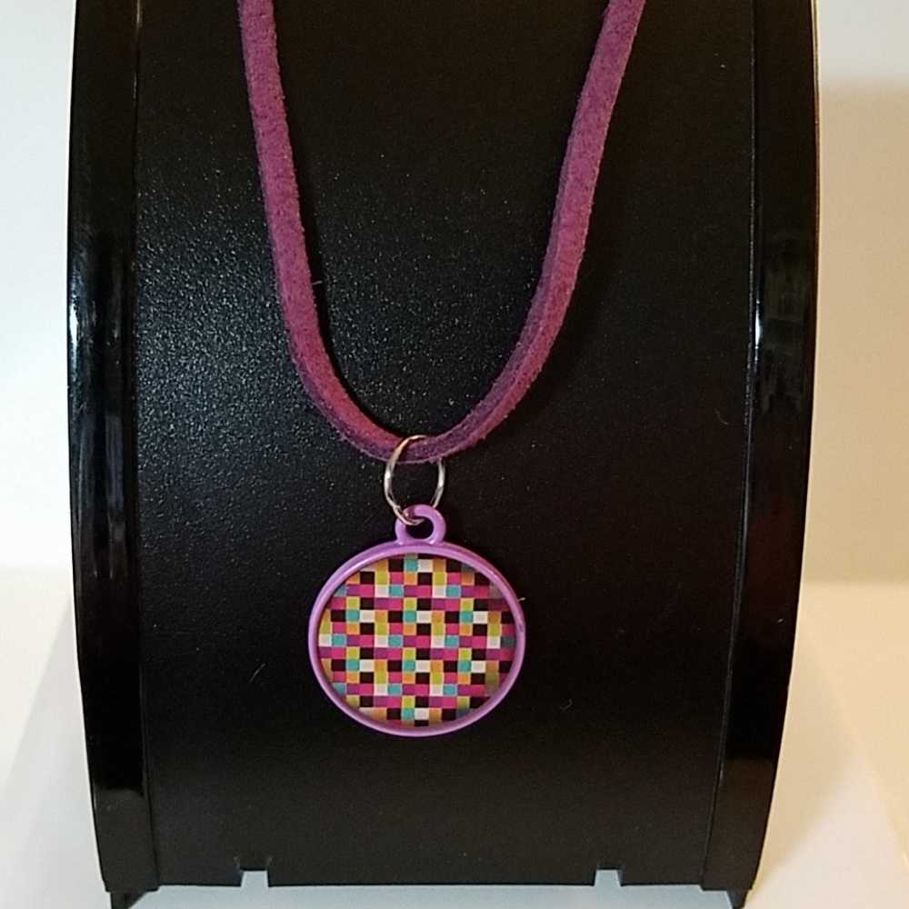 Vegan Suede Necklace 18" Purple w Purple Charm.